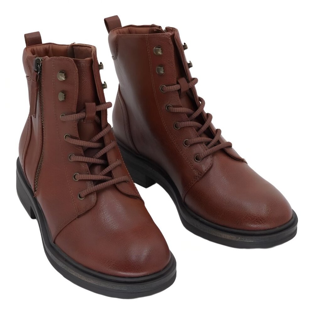 Amysue Lace-Up Bootie for Women Cognac 6.5M